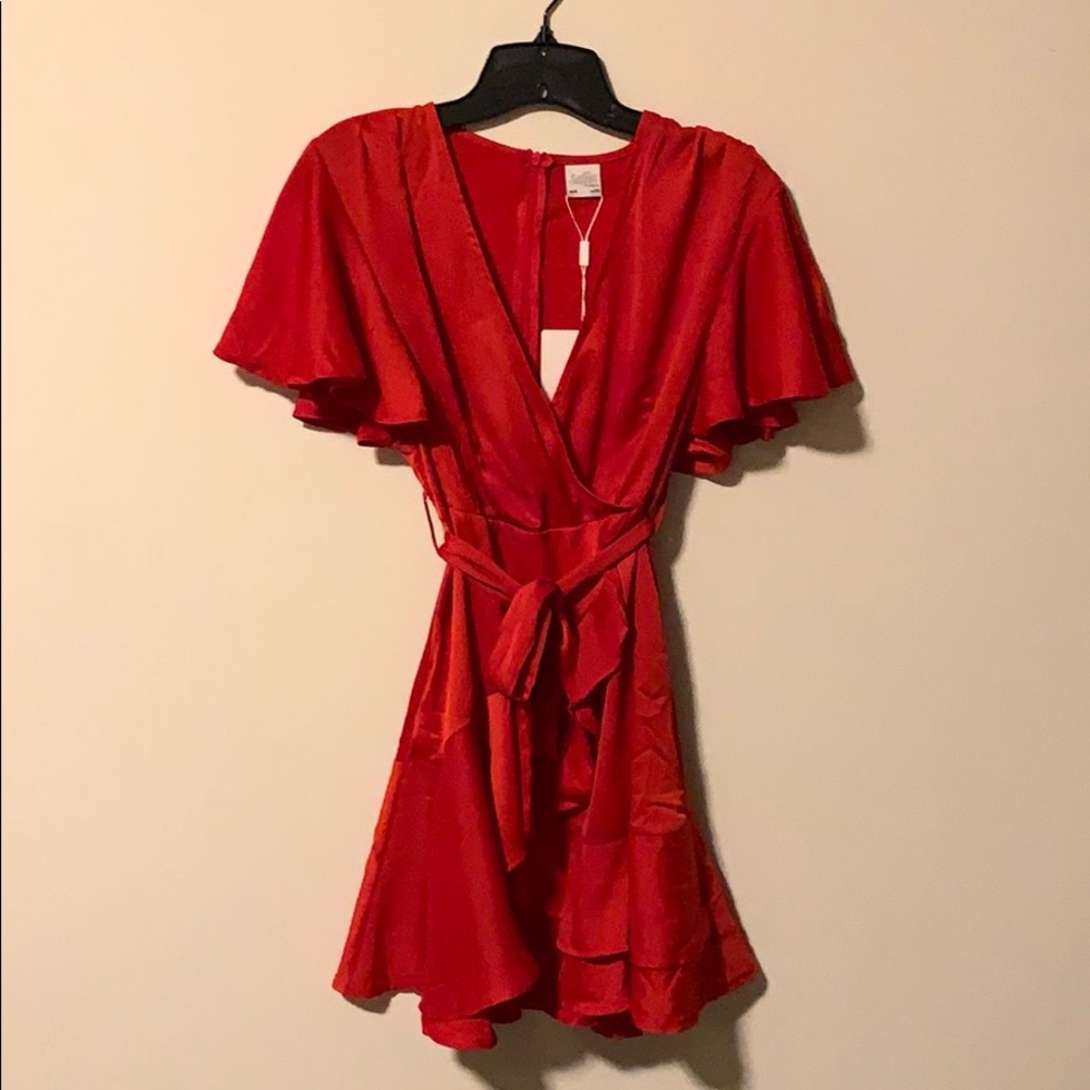 Red faux wrap dress